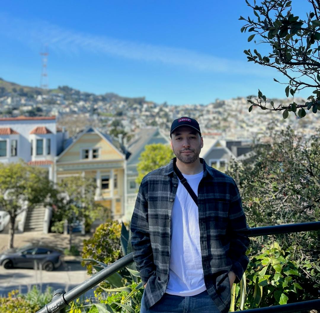 Me in a San Franciso suburb, with Sutro Tower in the background.